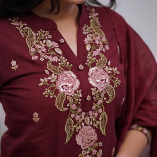 Women's Embroidered Purple Kurta Set with Dupatta, 3 Piece Traditional Ethnic Wear, Floral Design4