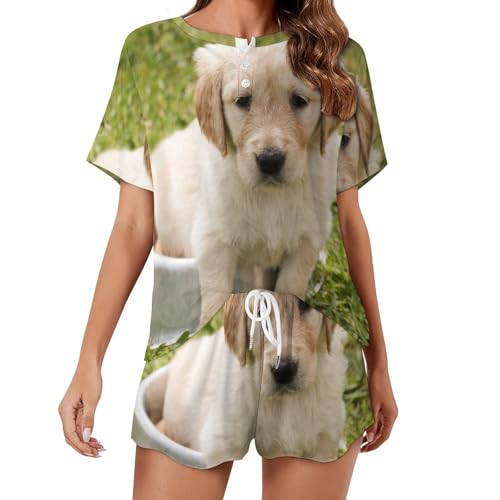Ensemble de pyjama femme Golden Retriever idéal pour les soirées cocooning en été