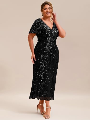 Image of Ever-Pretty Plus Women's Sequin Maxi Plus Size Formal Mother of Bride Dress
