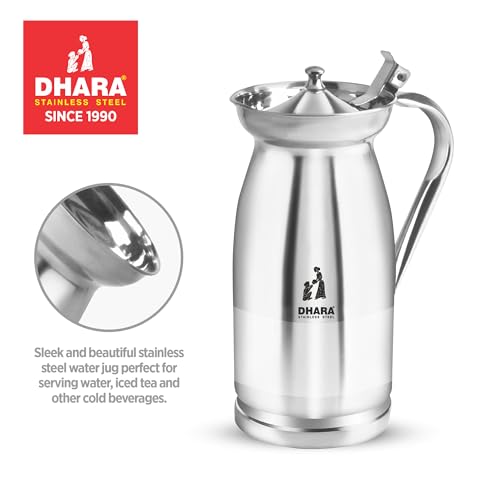 Image of Dhara Stainless Steel Jug for Water, Rust Free 2 Litre Jug with Streamlined Handle & Lid for Home and Restrurent Use