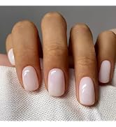 Nude Press on Nails Short Square Fake Nails Pink Glossy Glue on Nails Press ons, Full Cover False...