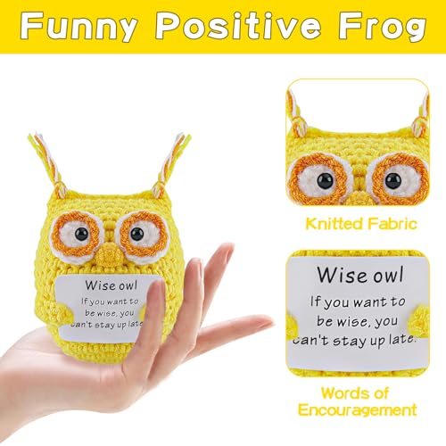 Image of Hoedia Handmade Emotional Pickle Gift, Emotional Cucumber Crochet Doll Inspirational Gifts with Cards, Cute Knitted Funny Support Pickle Friend Birthday (Wise Owl)