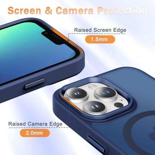 Image of YENAPOON for iPhone 13 Pro Case, Matte Magnetic Phone Case, Navy Blue | Fit for Magsafe, Screen Protector Included, Translucent Frosted Slim Shockproof Protective Cover