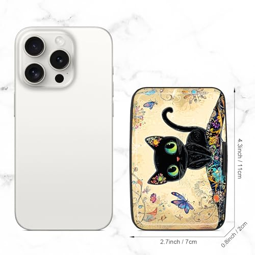 Image of Credit Card Holder, Mini Aluminum Card Wallet RFID Blocking Slim Metal Hard Card Case for Women Men, Cat on Branch