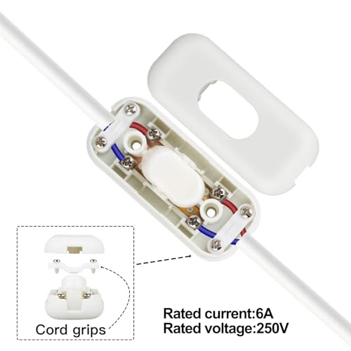 2 Piezas Interruptor,Interruptor Lampara,Interruptor Bipolar,Interruptor de Cable en Línea,6A 250V,para Lámparas,Pequeños Electrodomésticos (Transparente) - imagen 4
