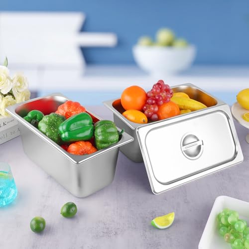 4 Pack hotel pans with lids 1/3 Size x 6 Inch Deep stainless steel steam table pan Commercial Gauge restaurant supplies Anti Rust metal food containers Catering storage for Party, Buffet, Home - Thumbnail 7