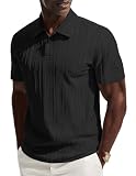 PJ PAUL JONES Camisas polo para hombre de manga corta con textura de punto, camisetas tipo polo de verano para golf, Negro, L