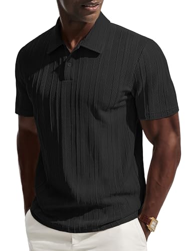 Textured Polo Shirts for Men Casual Business Dress Shirts Fit