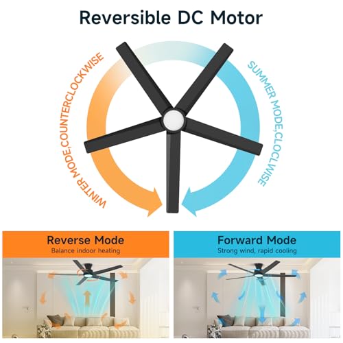 ocioc Smart Ceiling Fans with Lights,52 inch,Reversible Quiet DC Motor,Dimmable,Black Ceiling Fan Compatible with Alexa Google home Indoor/Outdoor by ocioc - Image 4