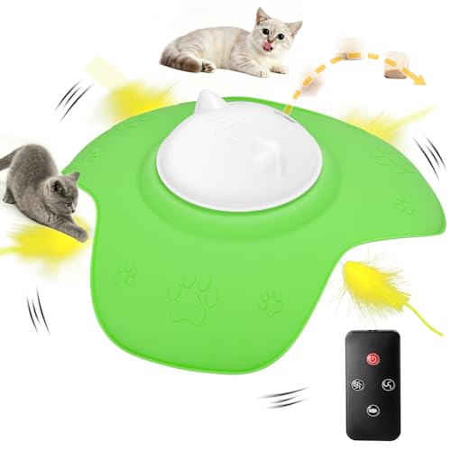 2-in-1 interaktiver Katzenspielzeug für Wohnungskatzen – Intelligentes, wiederaufladbares Federzeug mit Leckerli-Spender, Fernbedienung, 2 Geschwindigkeiten, automatisches Belohnungssystem