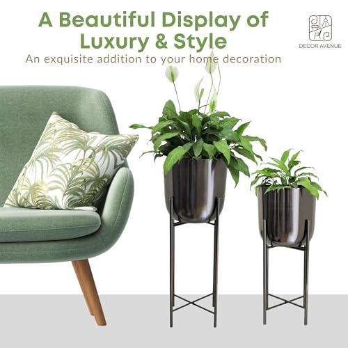 Image of Black Nickel Planters with Stand (Set of 2) Indoor Pots for Living Room Bedroom Balcony Home and Office (Black Nickel)