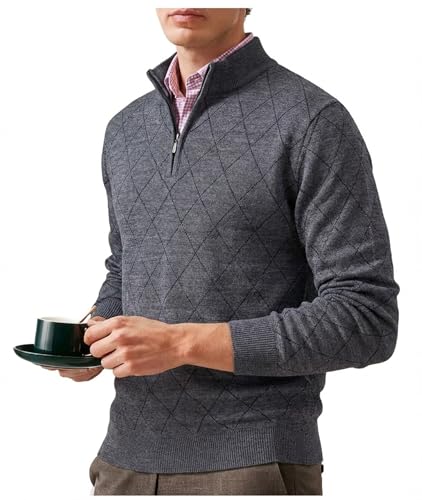 Jinsha Jersey Hombre Cuello Alto Primavera Invierno Sweater Pullover con 1/4 Cremallera Punto Moda Gris Negro Cálido Sueter para Hombre Suéter Ropa