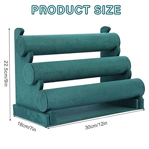 Image of Barelove Velvet Bracelet Holder with 3 Tier Rack, Green T-Bar Storage Organizer Detachable Display Stand for Necklace Watch Bangles Bracelets Scrunchies Organization Showcase