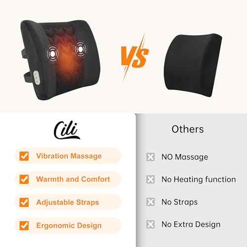 CILI Lumbar Support Pillow for Office Chair, Heated Back Support Pillow with Vibration, Back Massager for Chair, Back Rest Cushion Pillow for Desk Chair Sofa, Gifts for Mom Dad Women Men - Image 4