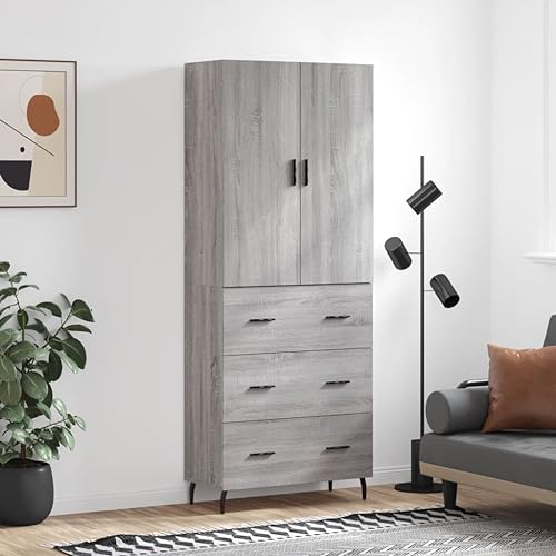 ZQQLVOO Aparador Alto Madera contrachapada Gris Sonoma 69,5x34x180 cm, Bufetera, Vitrina, Cómoda, Armario, Alacena, Mueble de Almacenamiento para Sala de Estar o Comedor