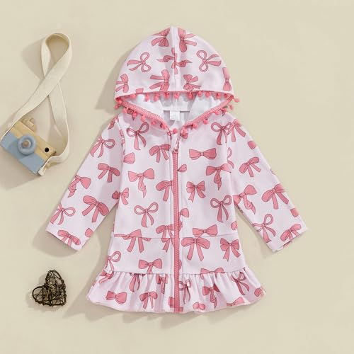 Girls Terry Cloth Swim Cover Up Zip Up Hooded Bathing Suit Coverup Wraps Rufled Kids Pool Beach Robe Cover-Up Dress2