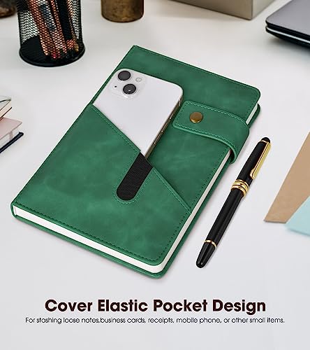 Image of Lined Journal Notebook with Pen, A5 Personalized Hardcover Leather Journal for Men Women, 200 Pages 100 GSM Thick Paper College Ruled Notebooks for Work Travel School Writing Diary 5.9 inch X 8.4 inch Green