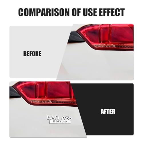 Image of 1 Pack Car Fender Badge Decal, Bad Ass Edition Design, 3.93 inch x 1.33 inch Three Dimensional Tailgate Front Grille Hood Decal, Universal Retrofit Decorative Replacement (Silver & Black)