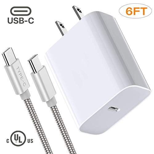 USB C Charger - 18W PD Fast Wall Charger for iPad Pro 2018 and up, Note 10 Note 10+, Galaxy S10 S9 S8, Google Pixle 3 3LX, LG ThinQ V50, G8 Moto Z Ultra Compact Power Adapter, 6.6ft USB C Cable, White