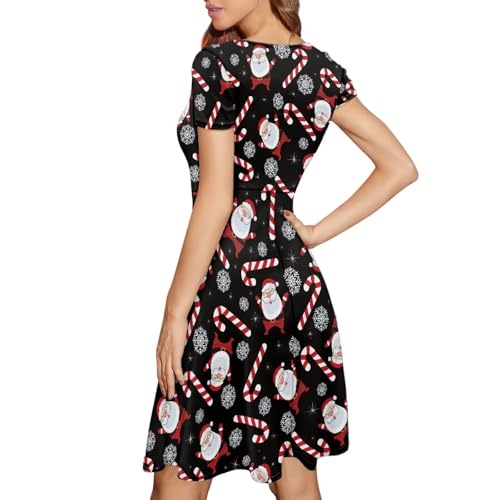 Image of POLERO Women Puffy Swing Elegant Party Midi Dresses Short Sleeve Round Neck A-Line Dress