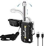 SOMGEM Rechargeable Electric Lighter with 360° Flexible Long Neck for Candle Grill, Waterproof USB Arc Lighters with Lanyard and Hanging Hole, Windproof Plasma Flameless Lighter for Outdoor & Kitchen