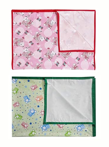 Image of EcoSoft Plastic Sheet,PVC Sheet for Kids,Rubber Sheet for Babies,Bed Wetting Protector(90 x 135 cm) (Pink Bear & Green Star Bear)