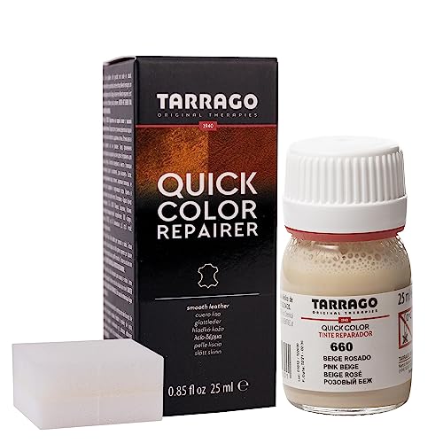 Tarrago | Quick Color 25 ml | Tinte Para Zapatos y Accesorios de Piel, Cuero Liso y Lona | Tintura de Secado Rápido Que Repara y Protege el Calzado de Pequeños Desgastes (Beige Rosado 660)