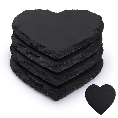 GeeRic Slate Bar Coasters 4 Pcs Slate Drink Coaster Set Stone Beermat Beverage Coaster 4 Non Slip Coasters Heart Shape