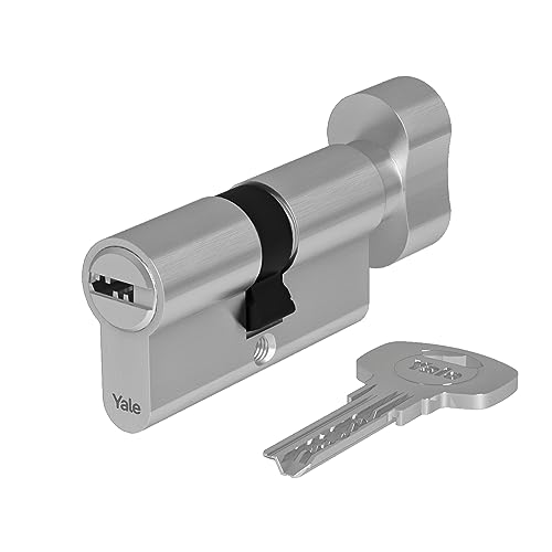 Yale Europrofil Zylinder 1000 PLUS Serie Drehknaufzylinder 30/30mm Nickel matt mit 4 Schlüsseln für Wohnungstüren mit komfortabler Bedienung