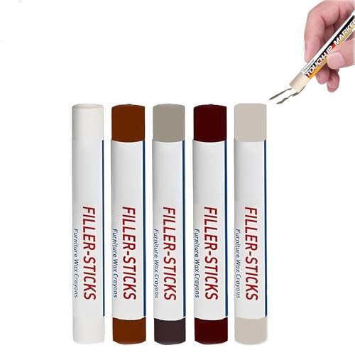 Vuxeco Fix Stick, Wood Repair Wax Pens, Wood Filler Crayons for Repairing Scratches, Scuffs, Cracks, and Nail Holes on Woods Furniture, Floors, Cabinets, and Doors (5 Pcs)