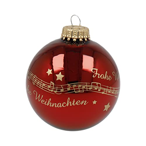 Weihnachtskugel Notenzeile Stille Nacht 7 cm aus Glas - Schönes Geschenk für Musiker (Bordeaux)