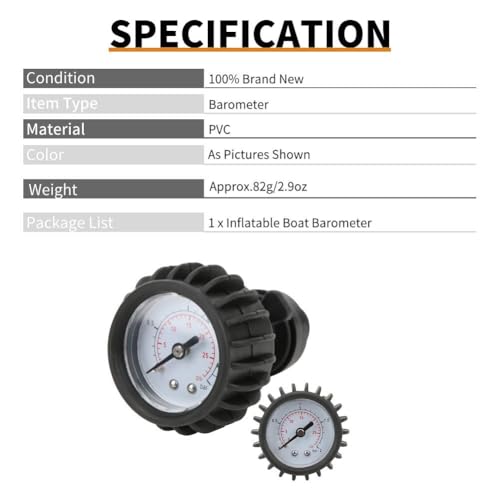 Ticfox Gummiboot Manometer, Kajakbarometer, 0-2 BAR/0-30 PSI Gummi Luftdruckmessgerät Messung aufblasbares Boot Einzelbarometer mit Handpumpe für Schlauchboot, Gummiboot