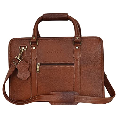 Image of HYATT Leather Accessories 16 Inch Full Grain Natural Leather Laptop Messenger & Shoulder Bags For Men 24 Litres Capacity Upto16 inch Laptop Compartment Dimension-L-16 X H-12 X W-4 Inch Weight-1 KG