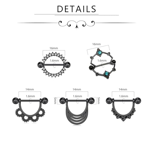 D.Bella 14G Nipple Rings Opal CZ Nipplerings Piercing Stainless Steel Nipple Straight Piercing Barbell for Women2