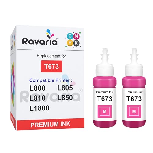 Image of T673 Compatible Refill Ink for EP L805 L800 L1800 L810 L850 Printer (T673 Magenta Ink 2 Pcs)