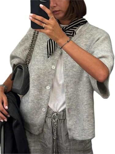 Women Knitted Crop Cardigans Short Sleeve Button Down Knit Tees Y2k Girls Cropped Sweater Shirts Streewear