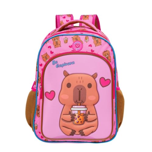 Mochila Infantil Costas 3D Capivara Alto Relevo Tamanho Grande Escolar 2026 (Rosa)