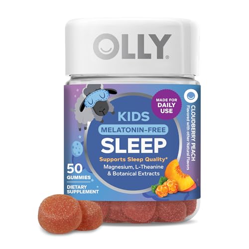 OLLY Kids Melatonin Free Sleep Gummy Supplement Supports Sleep Quality * Magnesium L-Theanine Lemon Balm Cloudberry Peach Flavored 25 Day Supply - 50 Count