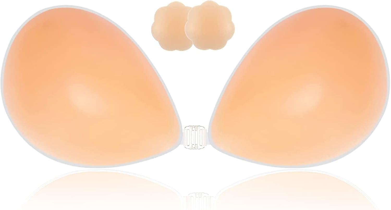SWEMNED Adhesive Bra Strapless Sticky Invisible Push up Silicone Bra for Backless Dress with Nipple Covers Sticky Bra Pink at  Women’s Clothing store