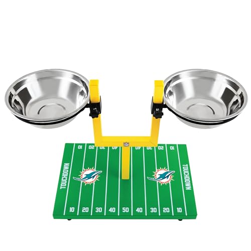 NFL Miami Dolphins Goalpost Football Field Dog Feeder – Adjustable Elevated Dog Bowls with Stand, 2 Stainless Steel Bowls, Non-Slip Rubber Feet, Raised Pet Feeder for Large & Small Dogs, Cats. - Image 6