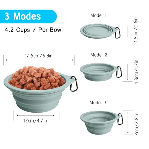 Image of PetBonus 2-Pack Large Silicone Collapsible Dog Bowls, 34oz /1000ml BPA Free Portable Foldable Travel Bowl for Pet Cat, Food Water Feeding Dish for Camping with 2 Carabiners (Turquoise, Tan)