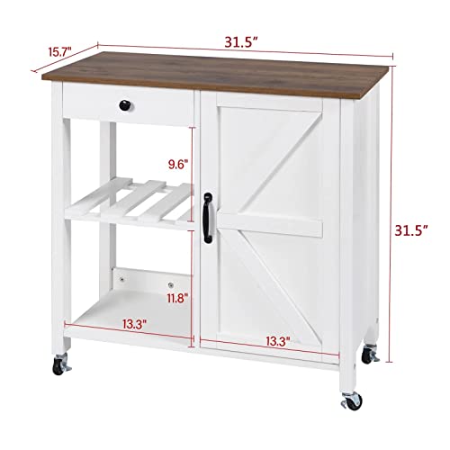 4 Ever Winner Kitchen Island On Wheels, Farmhouse Kitchen Island With Adjustable Shelf, Wine Rack, Storage Drawer, Small Kitchen Cart For Kitchen, Dining Living Room, White #TOP5