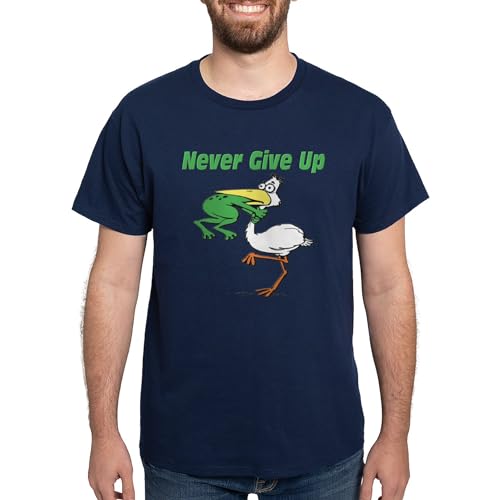CafePress Never Give Up Stork and Frog Dark T Shirt Mens Traditional Fit White Casual Tshirt