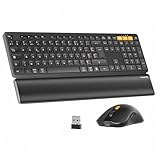 ProtoArc Pack Clavier Souris sans Fil, KM60 Rechargeable Clavier Bluetooth avec Repose Poignet, Pleine Taille, 2,4G + 2*Bluetooth, pour Portable, PC, Mac, Windows, AZERTY Français   Noir