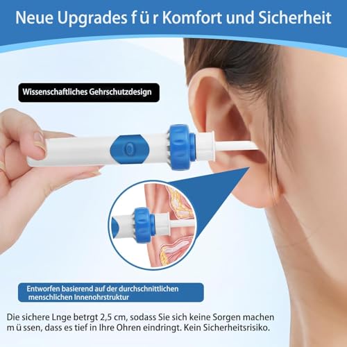 Ohrenschmalz Entferner Sauger, Oroclear Ohrenschmalz-Sauger,Elektrischer Ohrenschmalz Entferner mit Sauger und Waschbaren Ersatzköpfen,Zubehörset für Familien-Himmelblau