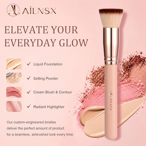 Image of Flat Top Kabuki Foundation Brush, Soft Dense Makeup Brush for Liquid, Cream and Powder, Face Blending Brush for Foundation, Blush, Bronzer, Concealer and Contour