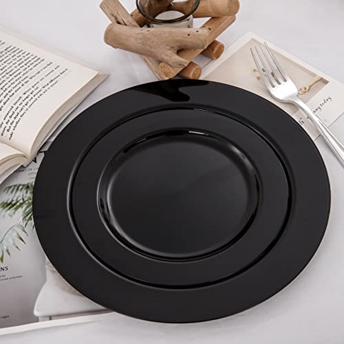 Flowercat 60Pcs Black Plastic Plates - Heavy Duty Black Disposable Plates For Party/Wedding - Include 30Pcs 10.25Inch Black Dinner Plates And 30Pcs 7.5Inch Black Dessert/Salad Plates #TOP3