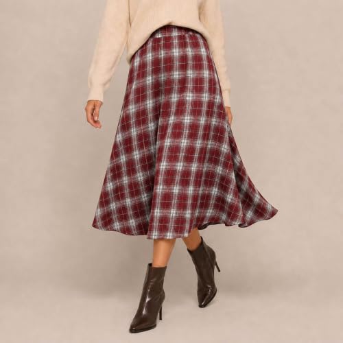 Women's Plaid Midi Skirt High Waisted A Line Long Flowy Fall Skirt S - image 5