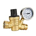 Esright Brass Water Pressure Regulator 3/4 Lead-free with Gauge for RV Camper Adjustable Water Pressure Regulator,Build-in Oil (NH threads)