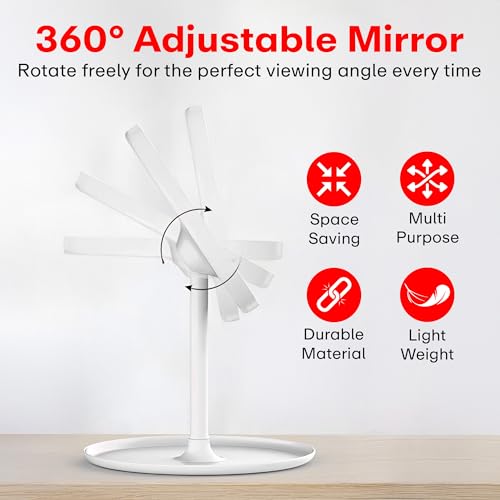Image of Prime Pick Beauty Pro Makeup Mirror 360 Degree Rotating Mirror Non LED Portable Lightweight Travel Makeup Mirror for Daily Use Dressing Table Vanity White Pack of 1